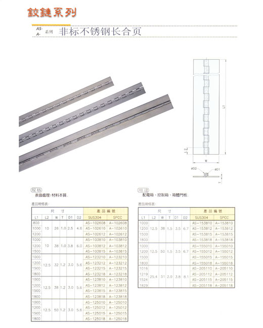 不銹鋼長合頁,長排鉸,鋼琴鉸,排合頁,非標(biāo)長合頁